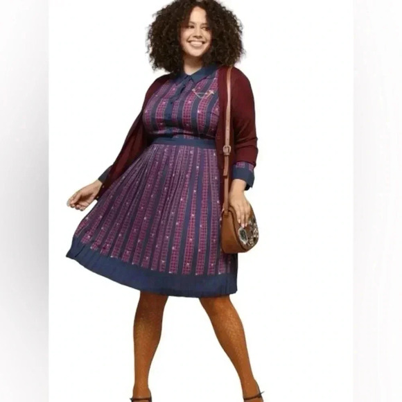 Modcloth Dresses & Skirts - MODCLOTH Just My Typist Shirt Dress In Clover Stripe Pleated Long Sleeve 1X